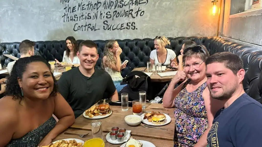 Alexandrea Sumuel Groves and her family having brunch at Church and Union Charleston in South Carolina