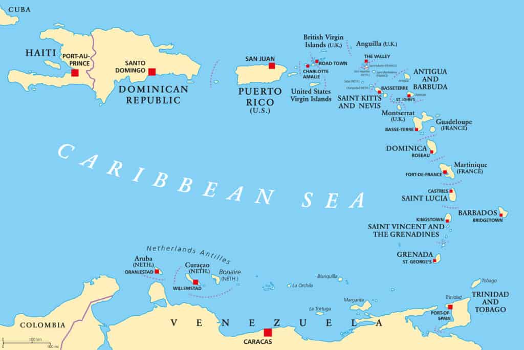 Lesser Antilles Map Caribbean