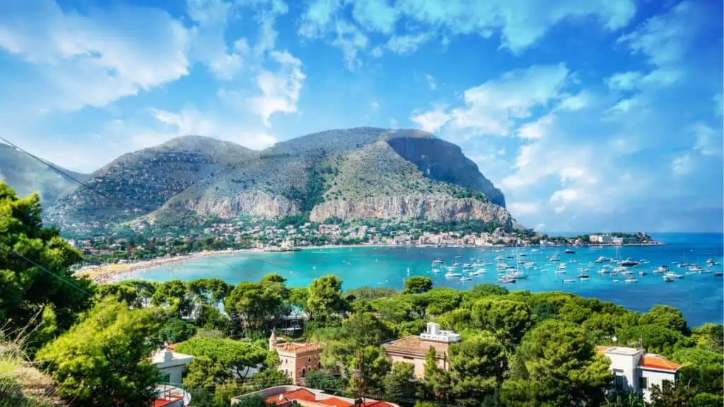 Gulf of Mondello and Monte Pellegrino, Palermo in Sicily, Italy