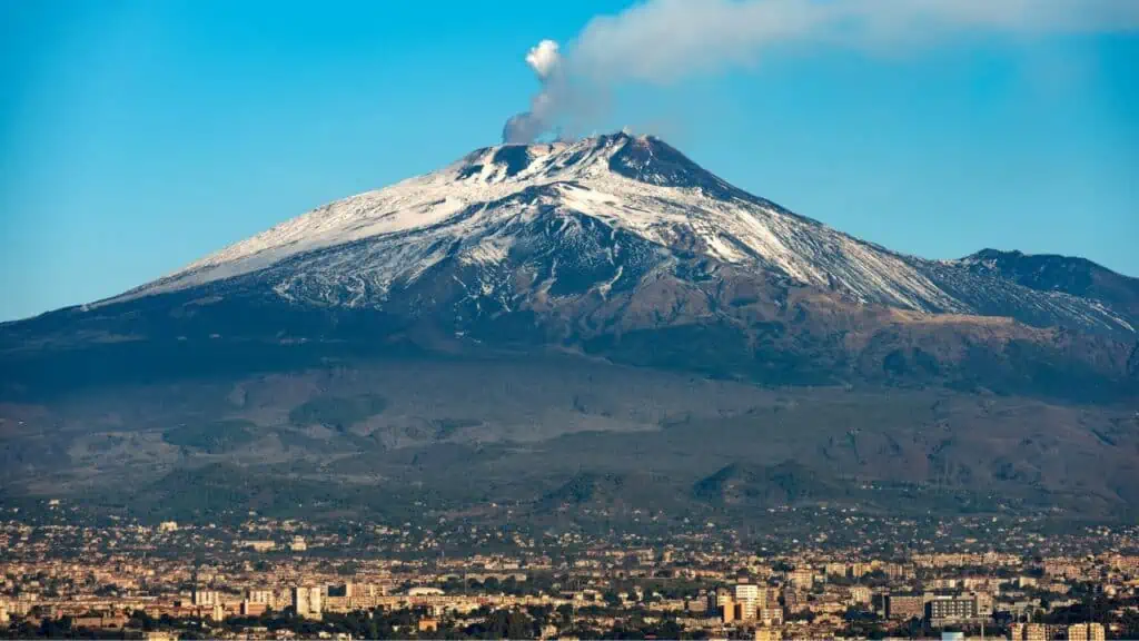 Mount Etna Volcano and Catania in Sicily, Italy