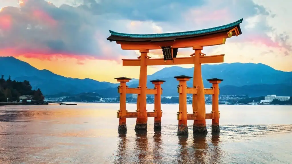 Floating Torii Gate in Miyajima Island in Japan