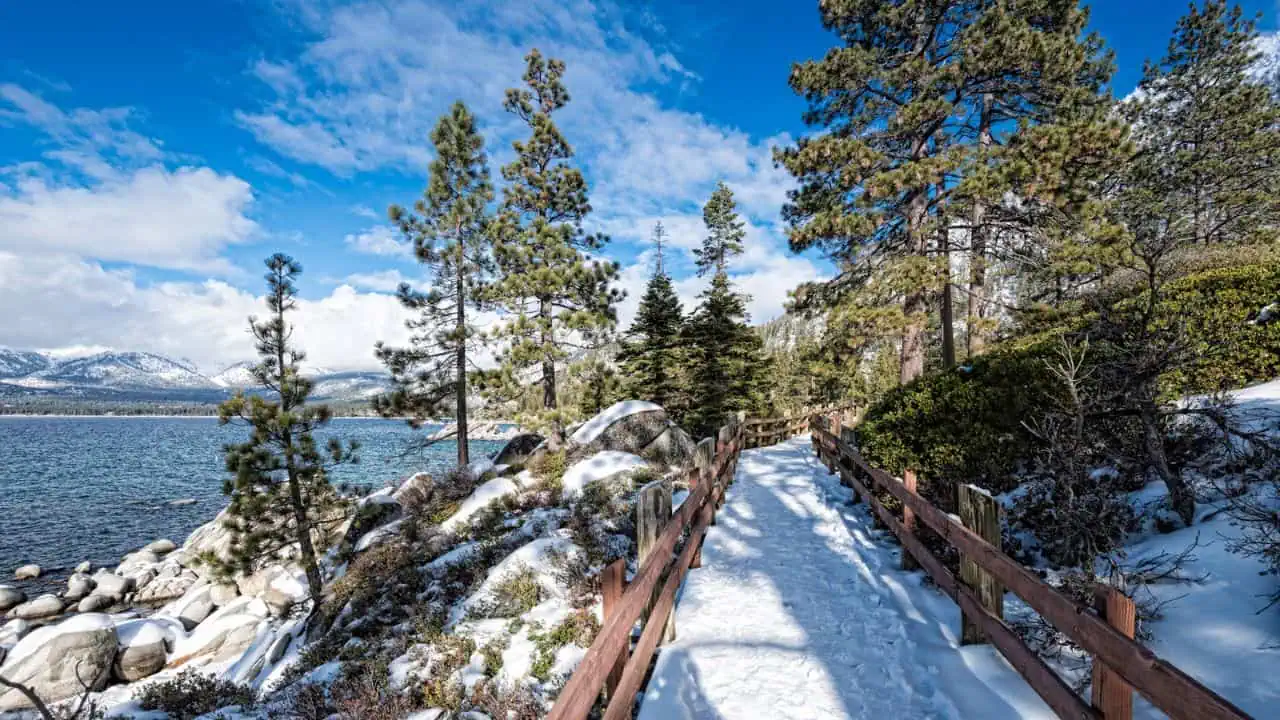 Lake Tahoe California USA wood fence in winter