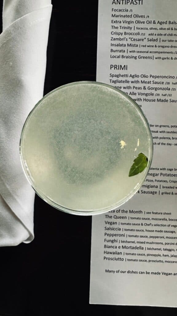 Basil per favore cocktail at Zambri's